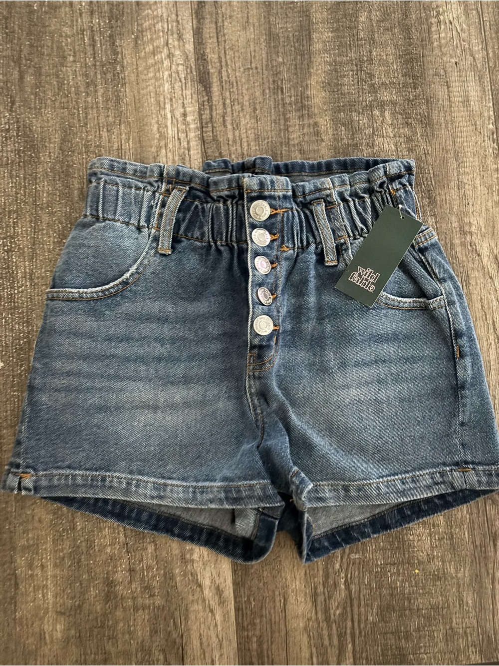 wild fable Women's High-Rise Paperbag Button-Front Denim Shorts in Blue